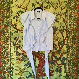 Milk & Honey blue/white stripes ruffled top, size XL, fits like S/M